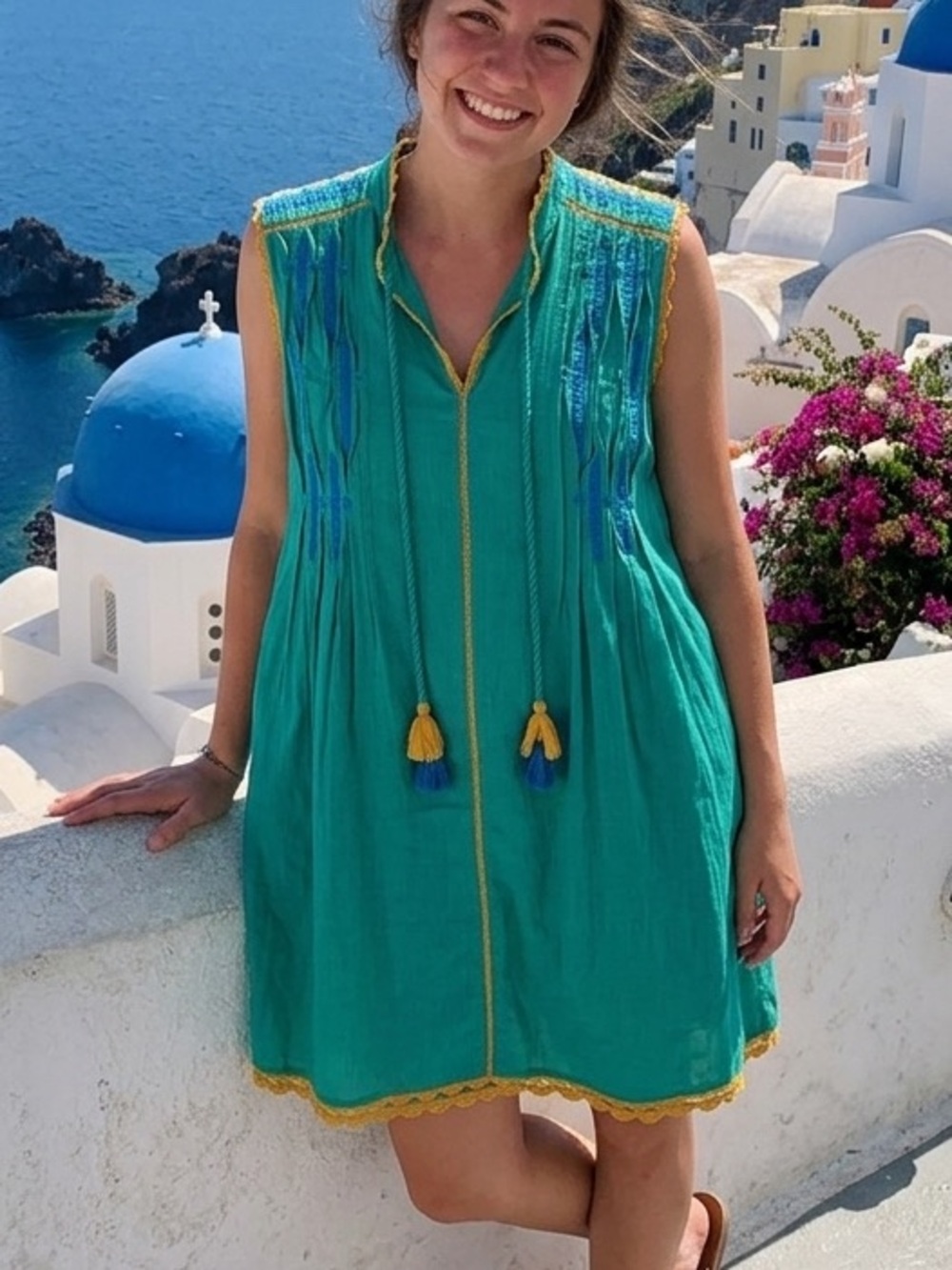 Uncle Frank Anthropologie Cotton Bohemian Embroidered Shirt Dress XS